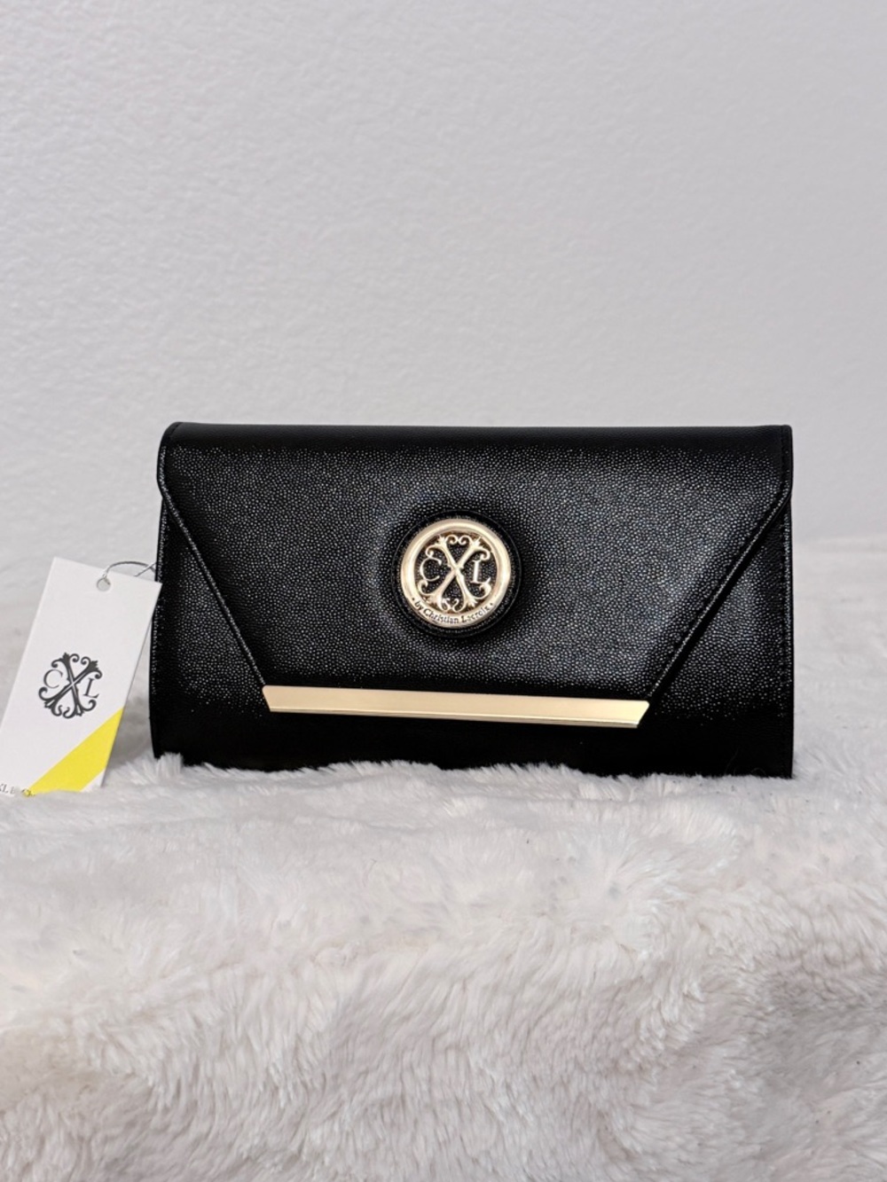 Christian Lacroix Black Medium Size Clutch w/ Gold Accents & Removable Chain NWT